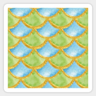 Mermaid Pattern Gold Green Blue Sticker